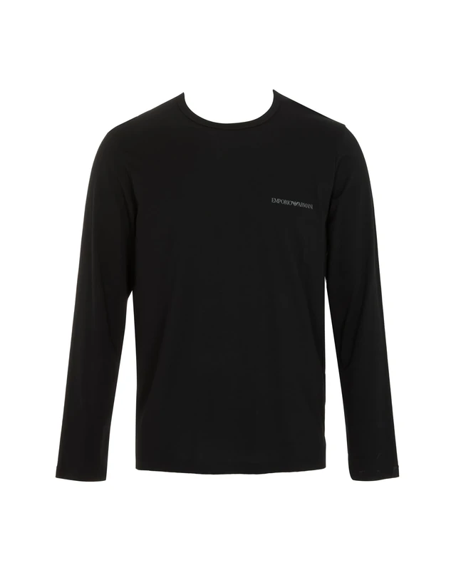 Man's Pure Cotton Long Sleeve Crew Neck T-Shirt Black M