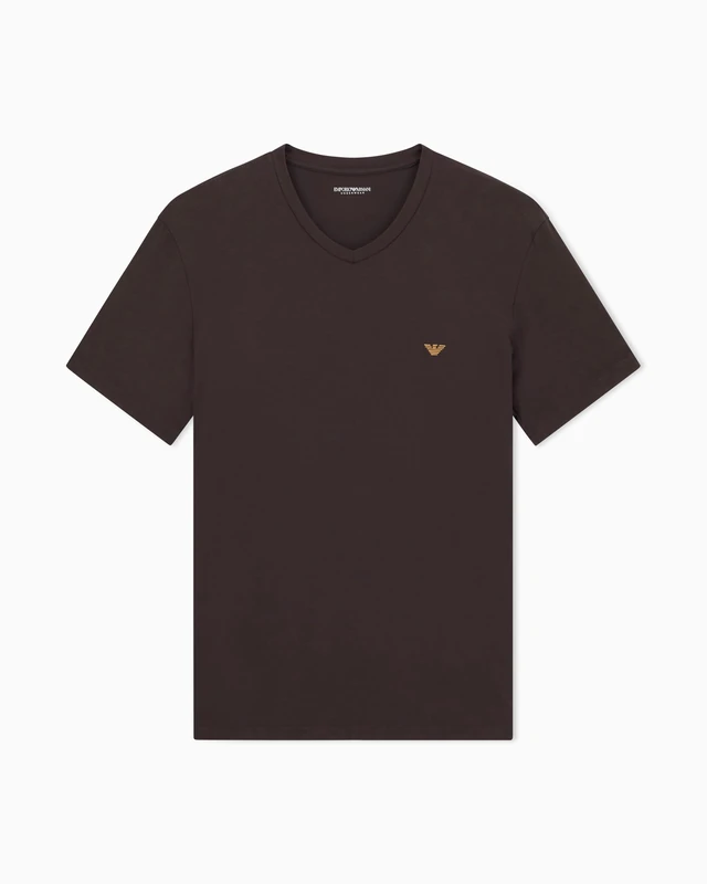 Emporio Armani Man's Soft Modal V Neck T-Shirt Brown XL Fitted FIT