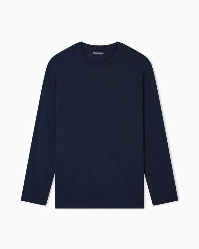 Man's Soft Modal Long Sleeve Crew Neck T-Shirt Blue XXL Fitted FIT - Image 1