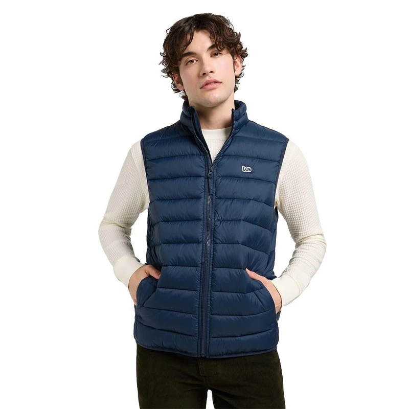 Lee Men's Stand Collar Puffer Vest Jacket, Rivet Navy, XXL