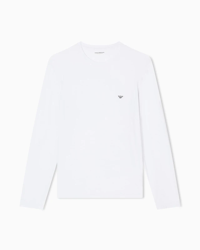 Man's Soft Modal Long Sleeve Crew Neck T-Shirt White L Fitted FIT