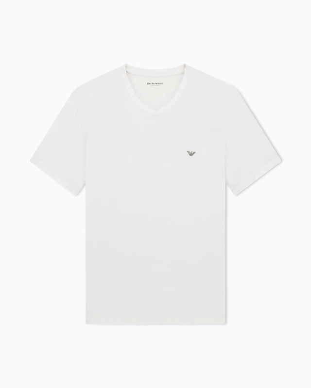 Emporio Armani Man's Soft Modal V Neck T-Shirt White L Fitted FIT