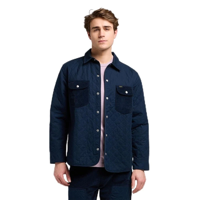Lee Men's Mixed Media Overshirt Jacket, Rivet Navy, XXL