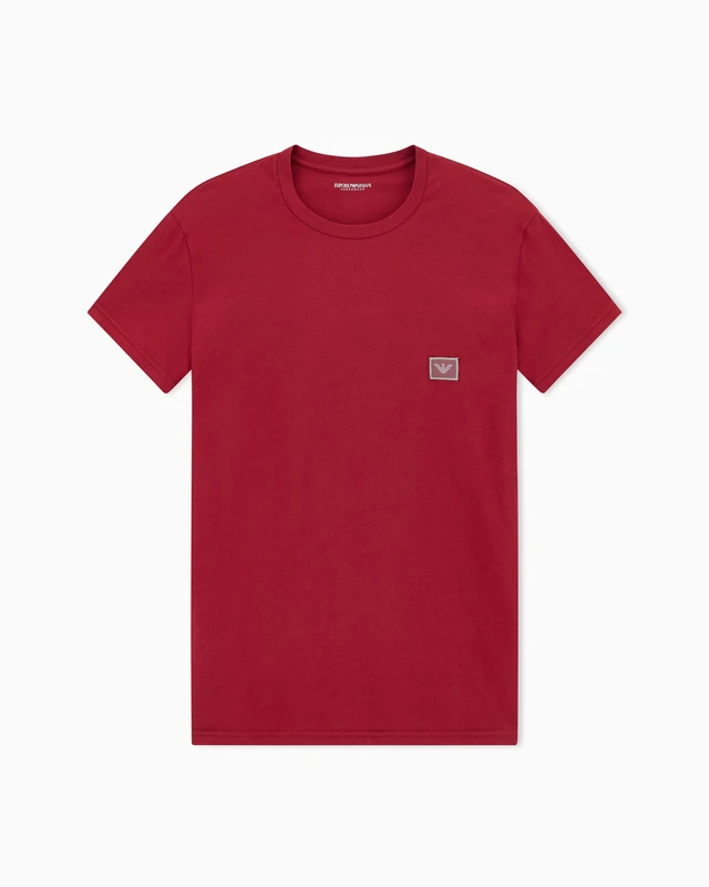 Man's Shiny Logoband Crew Neck T-Shirt RED XL Slim FIT