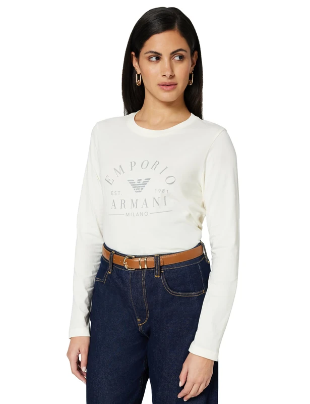 Woman's Iconic Logoband Long Sleeve Crew Neck T-Shirt White L Regular FIT