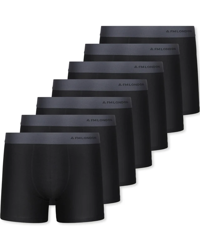 FM London 7-pack Mens Boxers, Tag Free - Cotton Rich, Breathable, Soft and Stretchy Mens Underwear Black