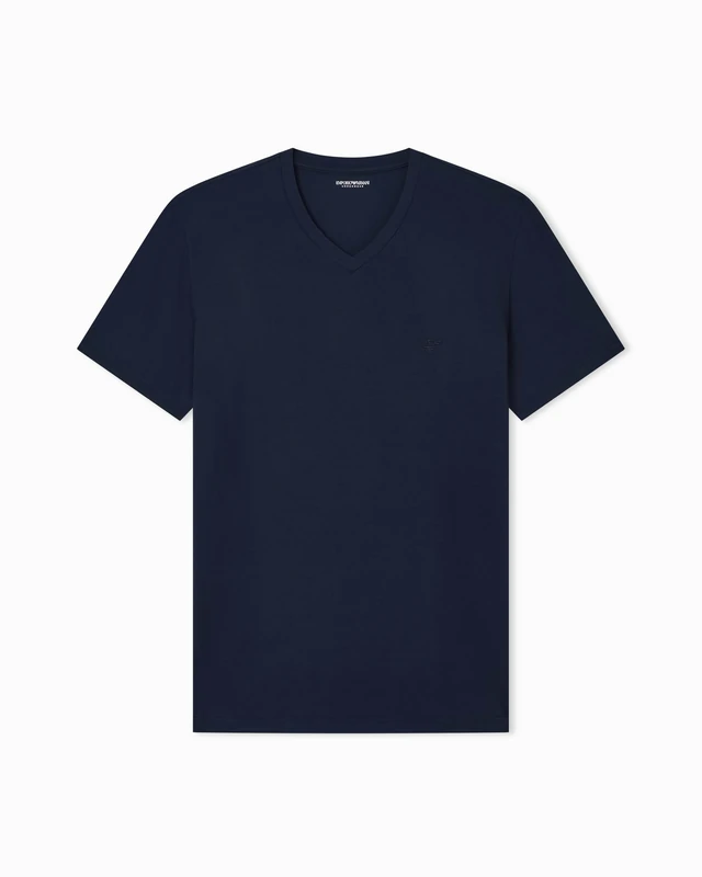 Emporio Armani Man's Soft Modal V Neck T-Shirt Blue S Fitted FIT