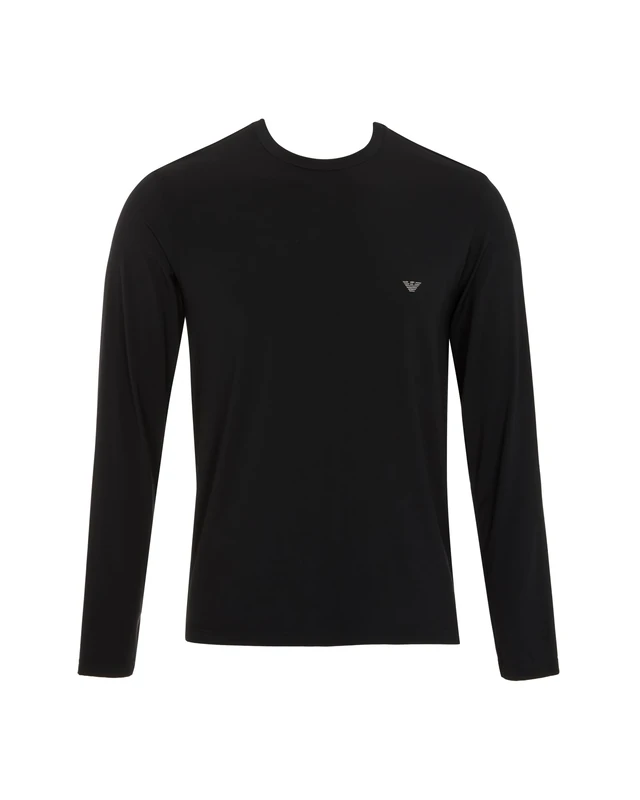 Man's Soft Modal Long Sleeve Crew Neck T-Shirt Black S Fitted FIT