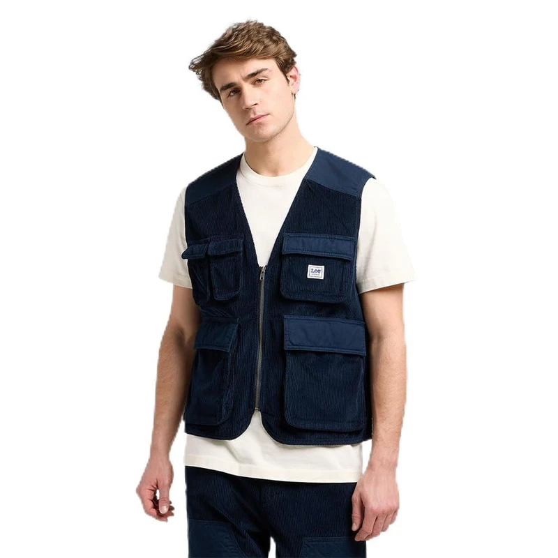 Lee Men's Mixed Media Ww Vest Jacket, Rivet Navy, L