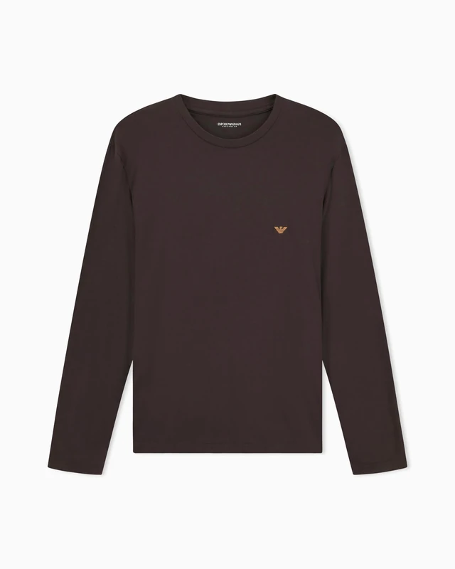 Man's Soft Modal Long Sleeve Crew Neck T-Shirt Brown XL Fitted FIT