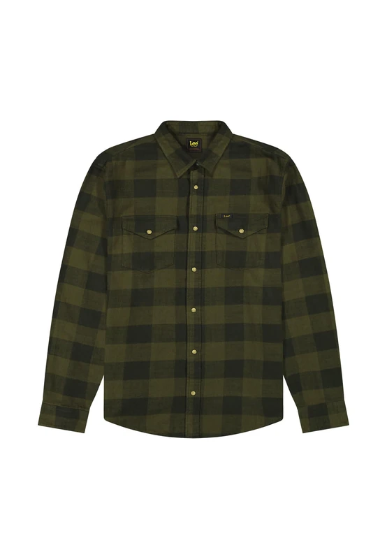 Lee Men's Clean Western Shirt, Army Green Buffalo Check, XL