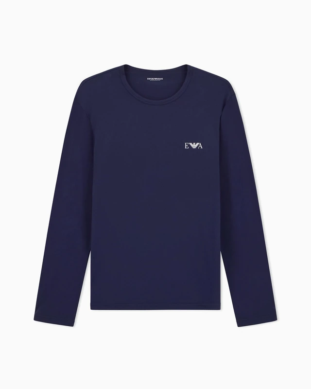 Man's Bold Monogram Long Sleeve Crew Neck T-Shirt Blue XL - Image 1