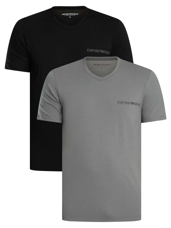 EMPORIO ARMANI Man's CORE Logoband 2-Pack V Neck T-Shirt Black L Regular FIT