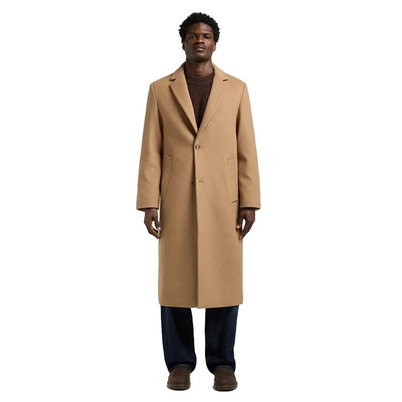 Lee Men's Long Wool Car Coat Jacket, Camel, S