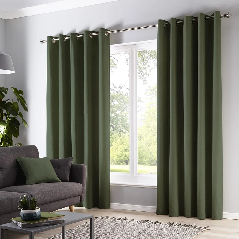 Fusion - Bottle Green Blackout Curtains W90 x L72 (229 x 183cm) - 100% Cotton - Thick Weave 2 Panels - Green Eyelet Curtains - Soundproof/Thermal Curtains in Green - Curtains for Bedroom/Living Room