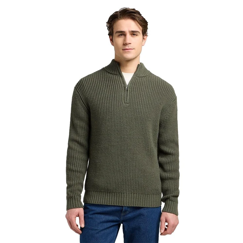 Lee Men's Clean Half Zip Knit Sweater, Olive Grey, XXL