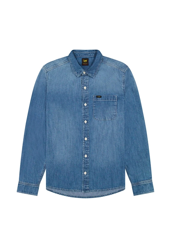 Lee Men's Leesure Shirt, Mid Blue Denim, L
