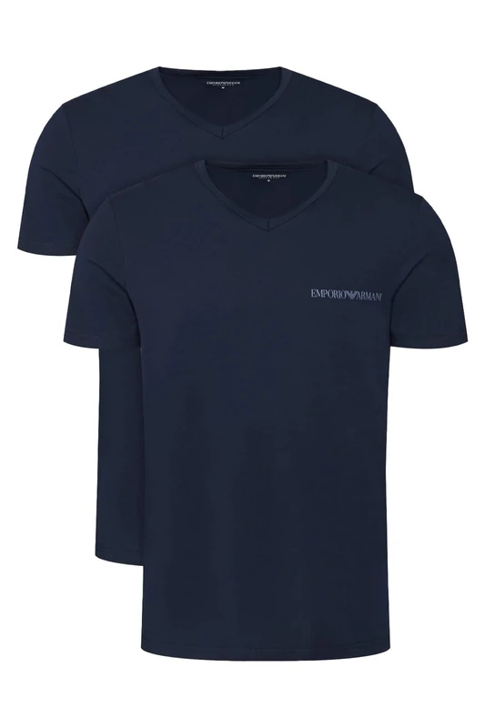 Emporio Armani Man's CORE Logoband 2-Pack V Neck T-Shirt Blue L Regular FIT