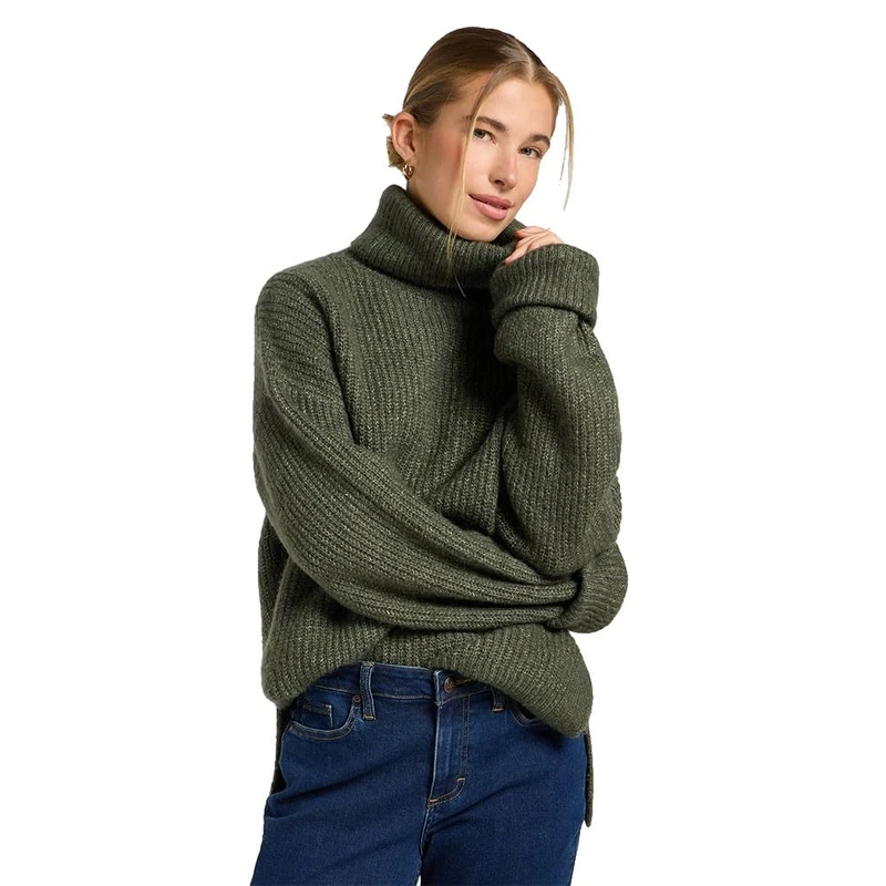 Lee Women's Wide Cuff Turtle Neck Sweater, Olive Grey, S