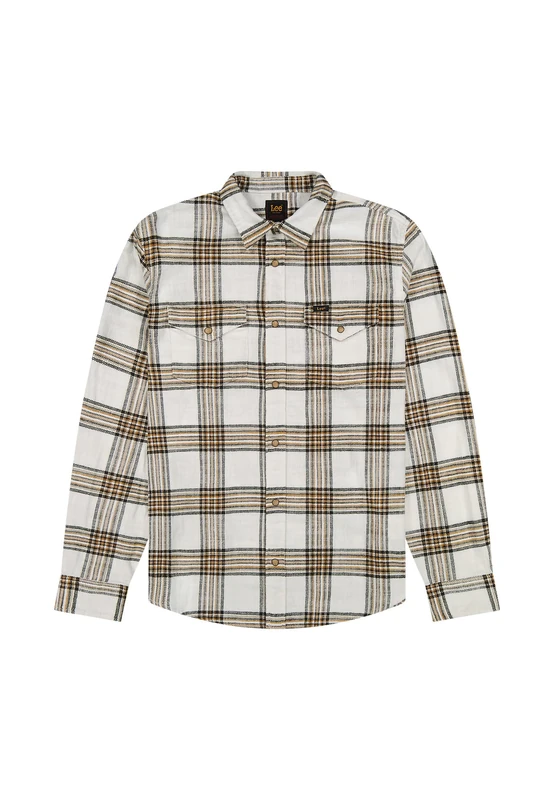 Lee Men's Clean Western Shirt, Ecru Ochre Plaid, S