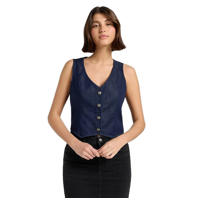 Lee Women's Fitted Vest Shirt, Shelf Blue, L