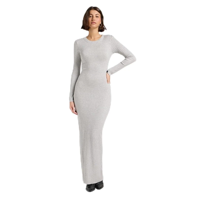 Lee Women's Crew Neck Maxi Dress Casual, Grey Heather, XS