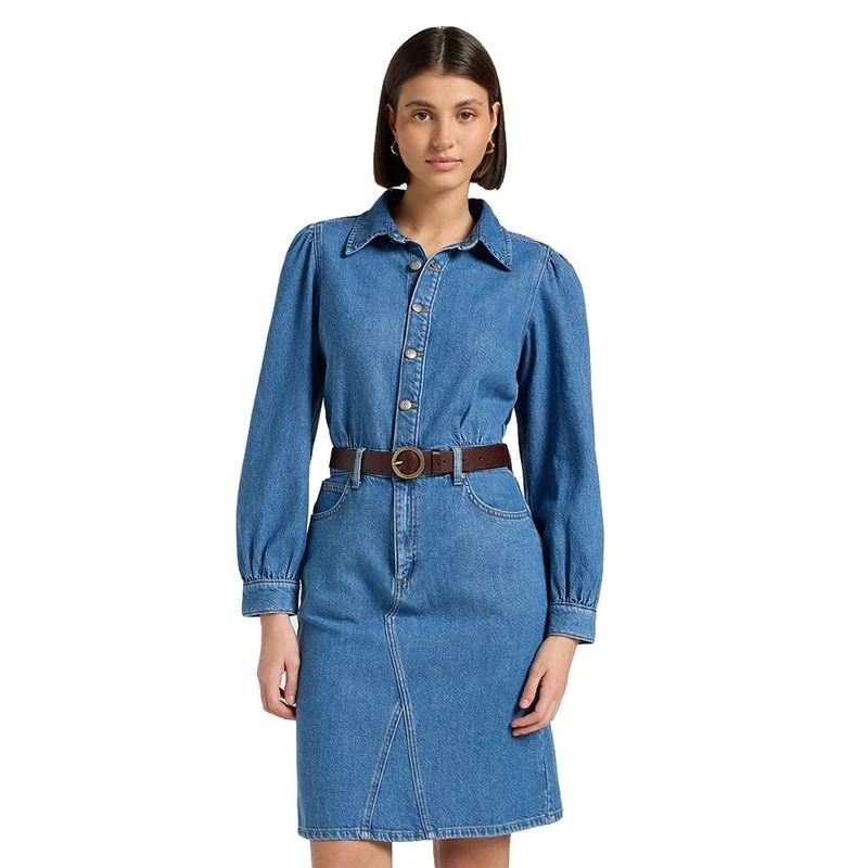 Lee Women's Long Sleeve Dress Casual, Fine Blue, L