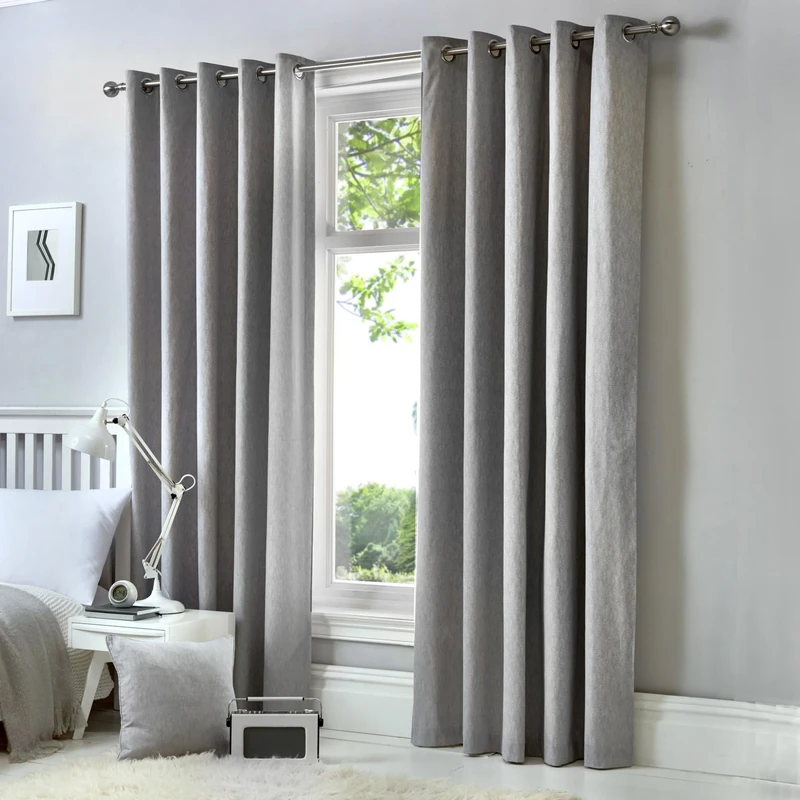 Fusion Cannes Silver Blackout Eyelet Curtains – W90 x L90 (229x229cm) – 2 Thermal Panels – 100% Cotton – Thick Weave – Soundproof Drapes – Bedroom/Living Room