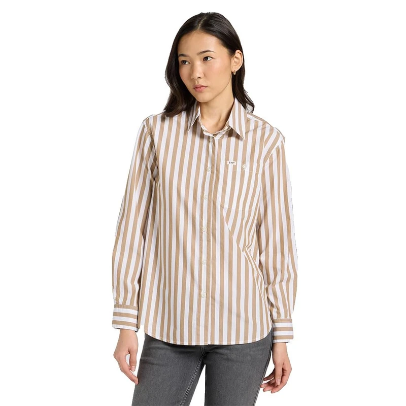 Lee Women's All Purpose Shirt, Khaki Stripe, L