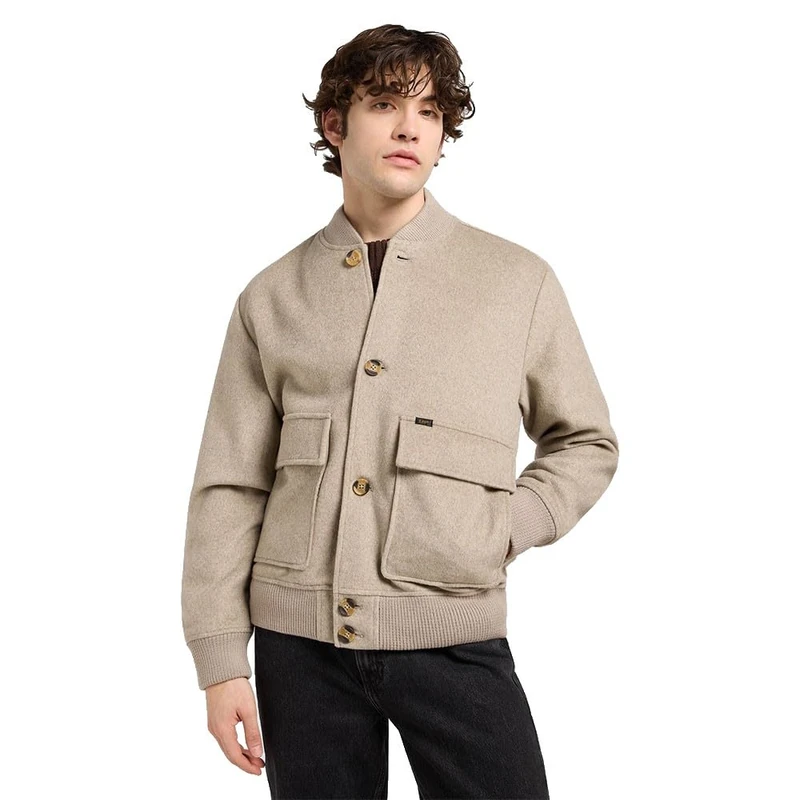 Lee Men's Wool Bomber Jacket, Warm Gray Heather, XXL - Image 1