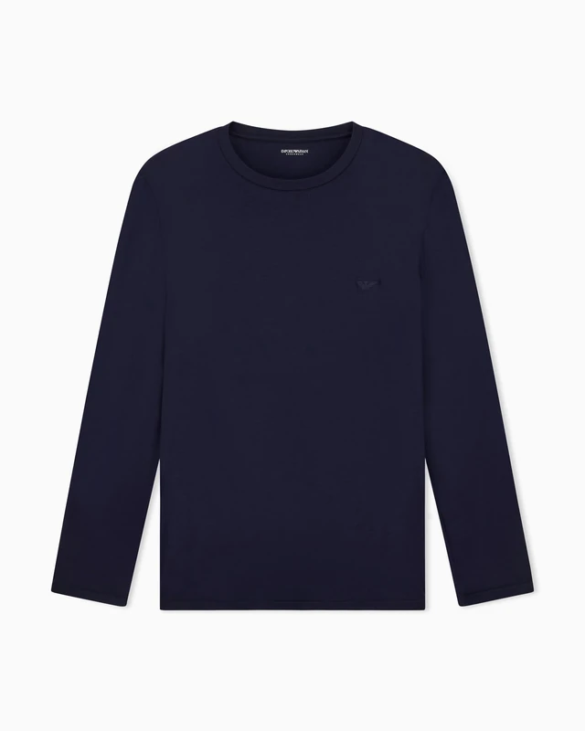 Emporio Armani MAN'S TECH WOOL LONG SLEEVE CREW NECK T-SHIRT BLUE L REGULAR FIT