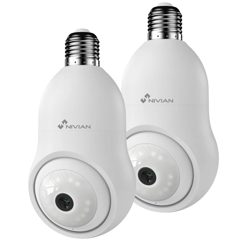 NIVIAN WiFi Surveillance Camera Bulb Type 2K-360º Motion with Audio, Human Recognition and Tracking-Night Vision, Compatible with Alexa, Google Home, Tuya App (Pack of 2 WiFi Cameras)