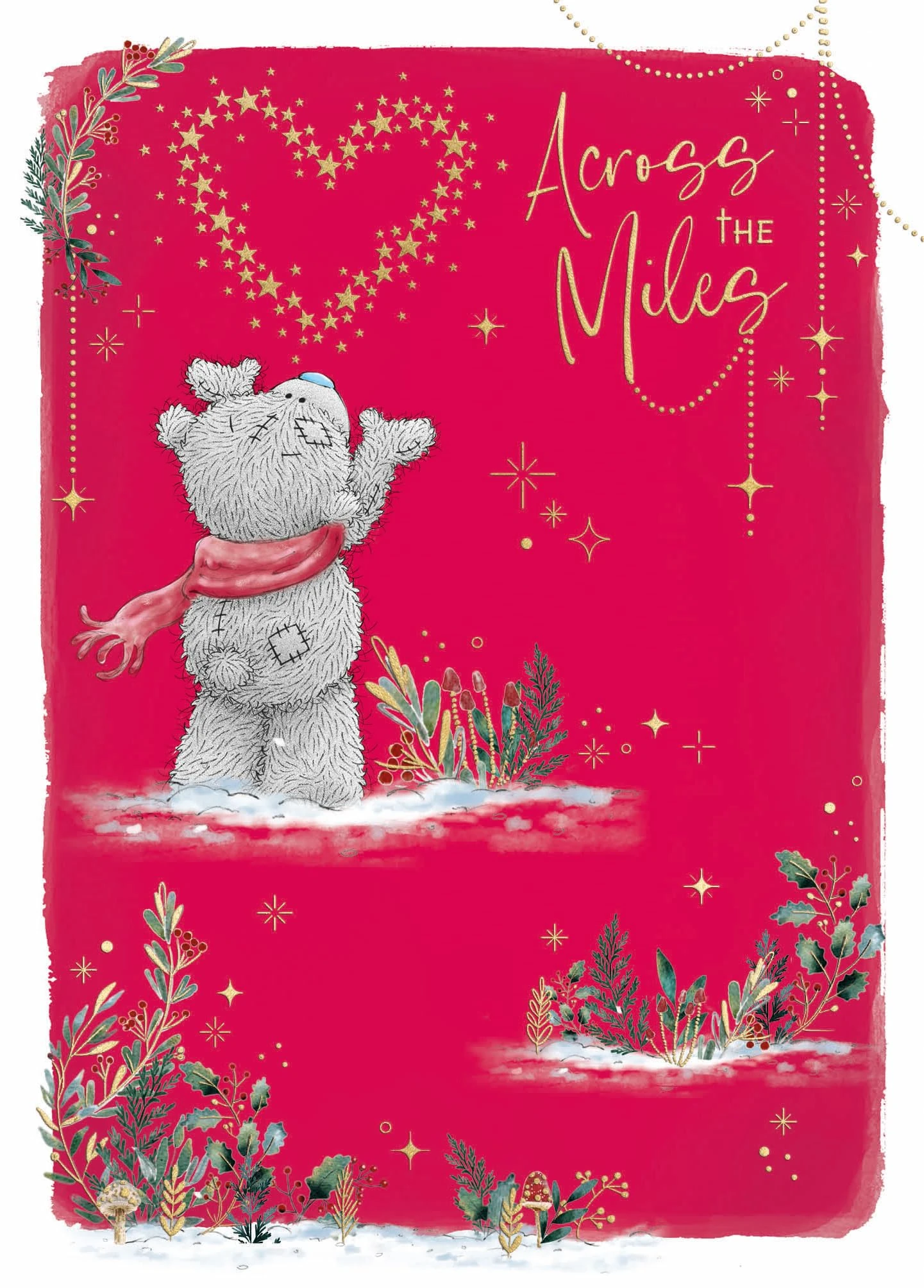 Me To You Tatty Teddy Across The Miles Luxury Christmas Card With Gold Foil Detail 5x7ins - Official Collection