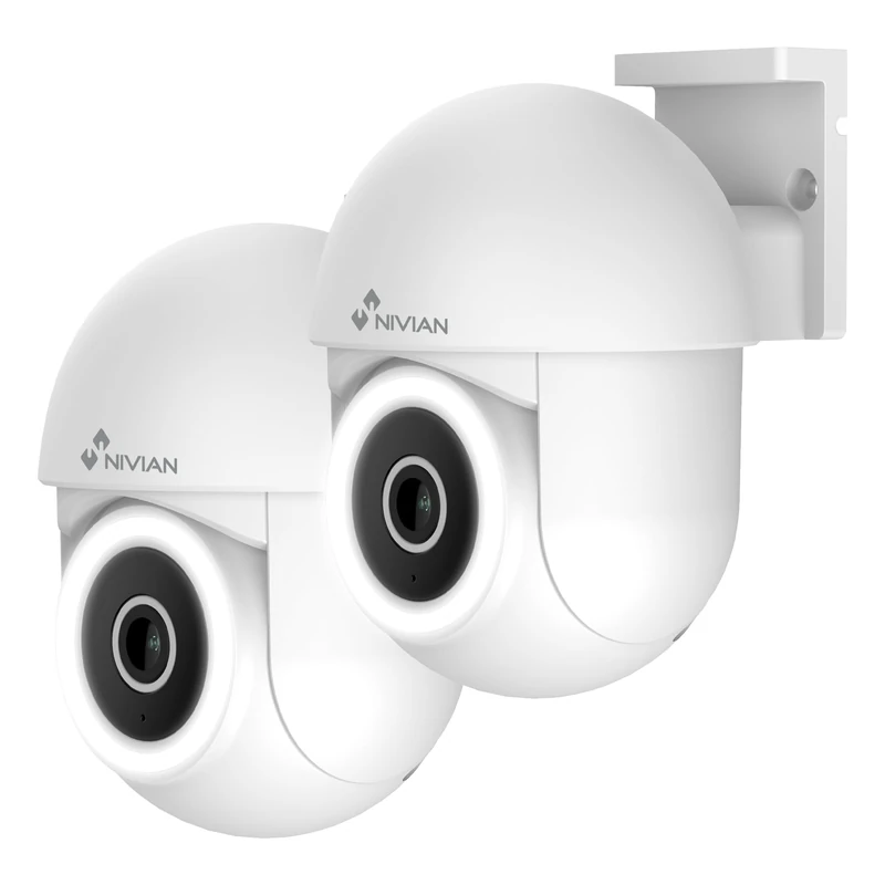 NIVIAN - Mini 2K, 2.4Ghz WiFi PTZ Camera | Night Vision | Motion Detection and Autotracking | Outdoor IP65 | Compatible with Alexa and Google Home | Control App Tuya (Pack of 2 Ptz WiFi Cameras)