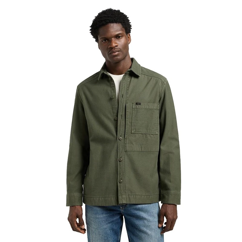 Lee Men's Paneled Overshirt Shirt, Oak Moss, L