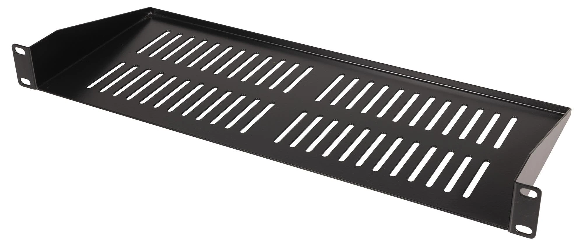 PULSE 19” 1U Vented Rack Shelf, 180mm Depth, Heavy Duty 1.5mm Steel, Black Powder Coated, Slim Space-Saving Rackmount Storage for Servers, Audio Equipment, Electronics - RKSV-1U180