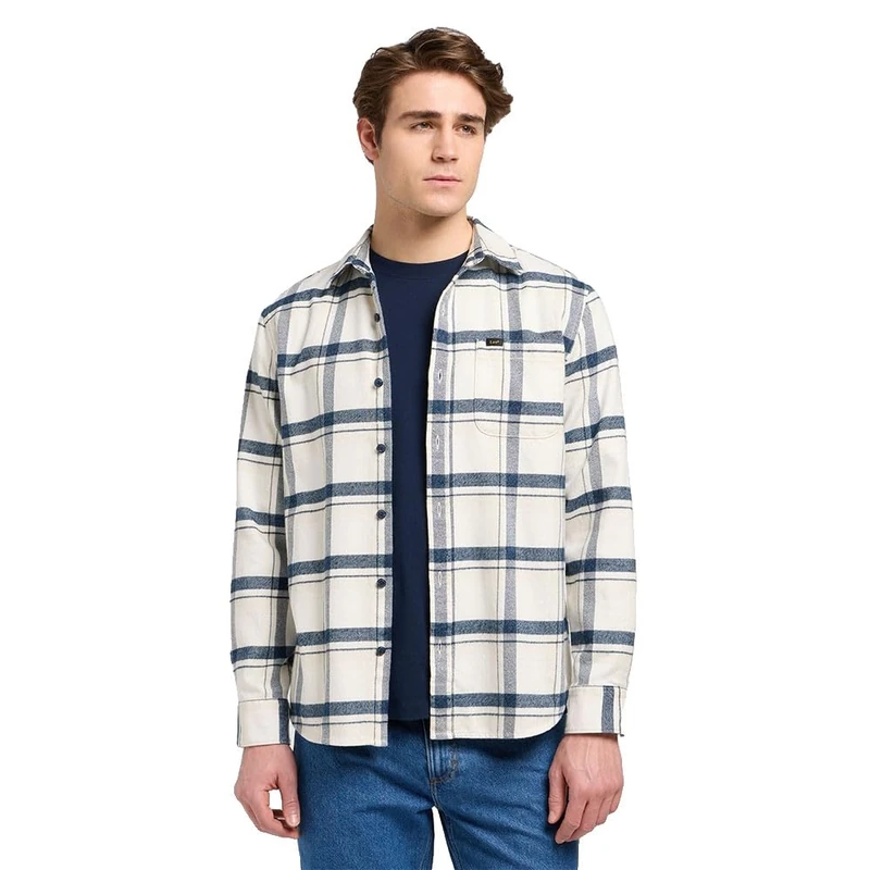 Lee Men's Mercantile Shirt, Vintage Ecru Jaspe Plaid, M