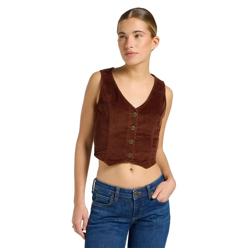 Lee Women's Fitted Vest Shirt, Luxe Brown, M