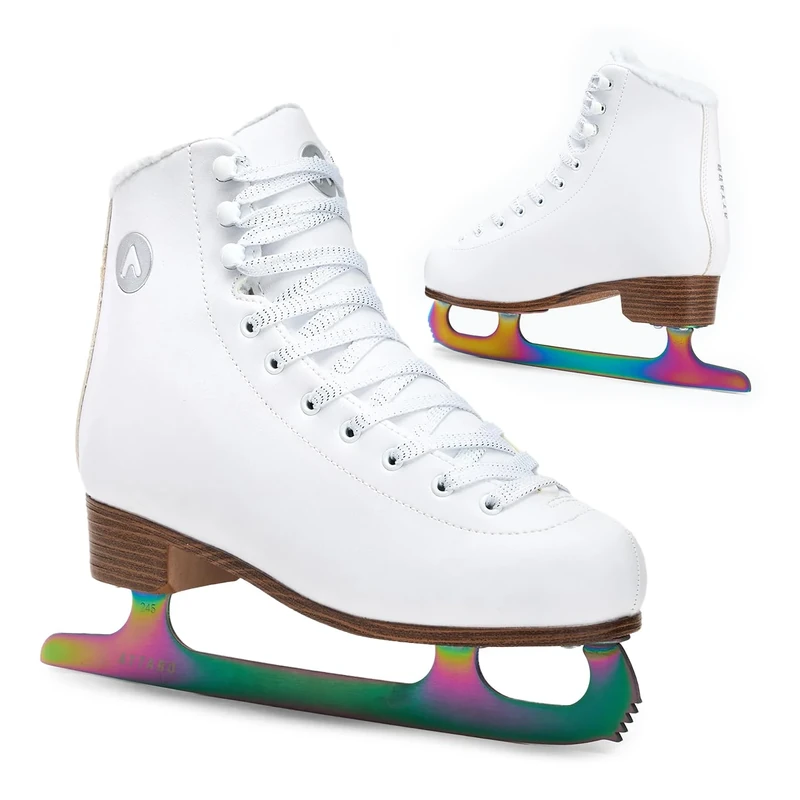 ATTABO Lily Women's Figure Skates in White, Size 38 EU, Advanced Ice Skates, Lace-up Closure, Strong Ankle Support, Durable Stainless Steel Skates, Classic Design