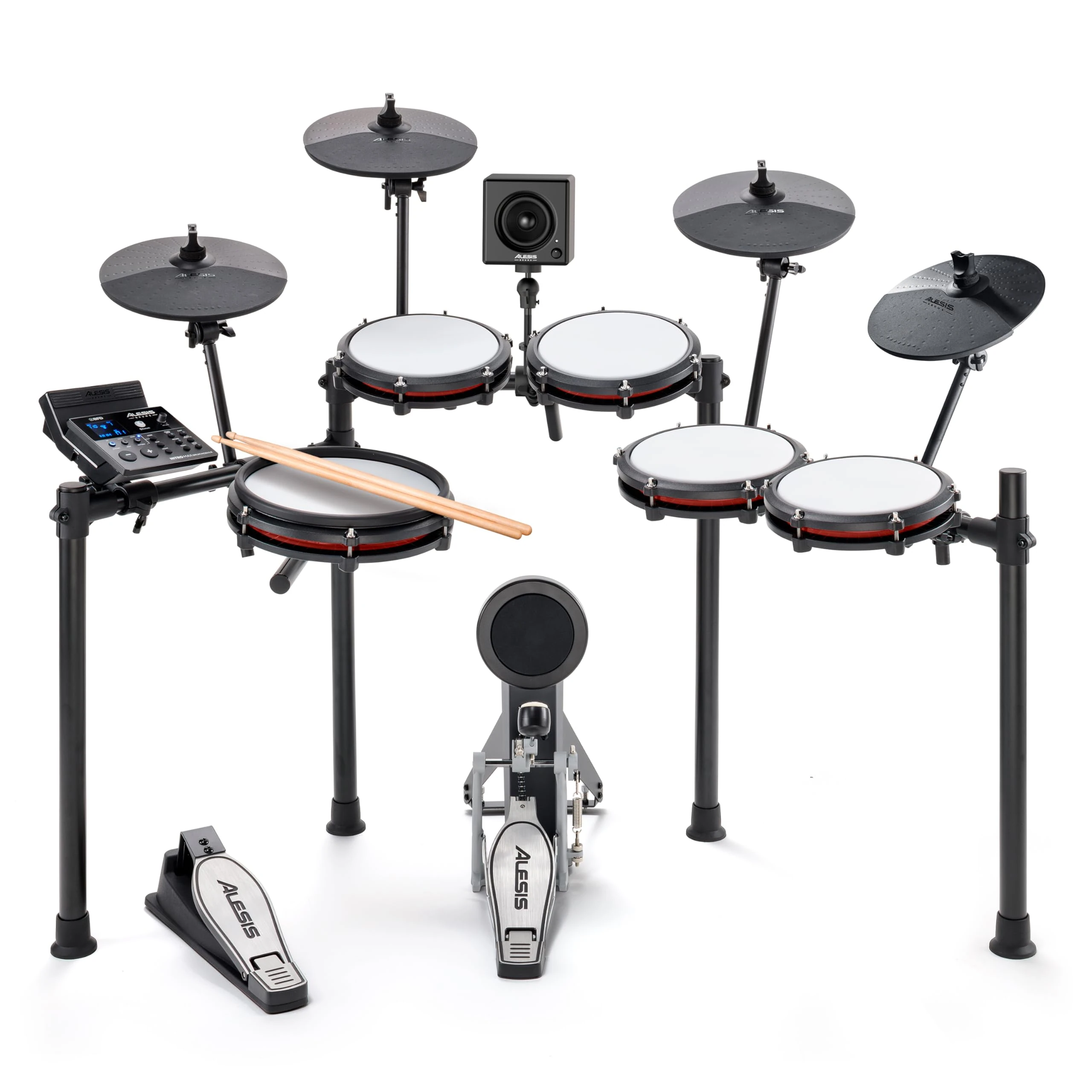 Alesis Nitro Max Kit and Amp - 10-Piece Electric Drum Set with 10" Dual Zone Snare, Bluetooth, USB MIDI, and 70W Rack-Mountable Drum Amplifier