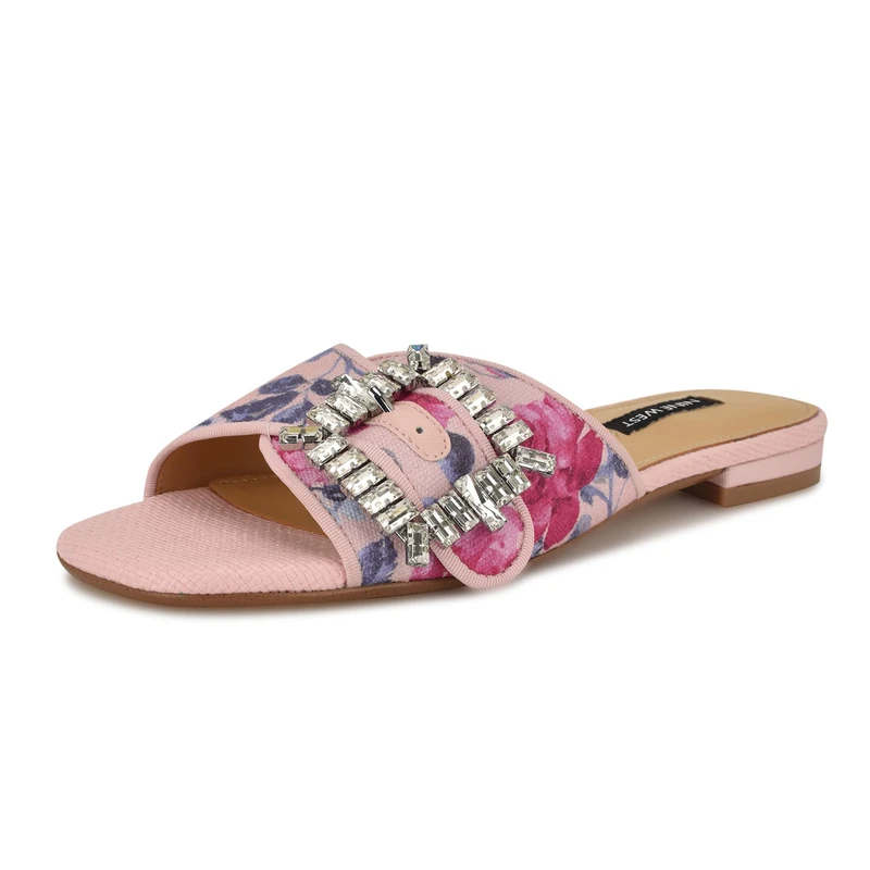 Nine West Women's Laniey Flat Sandal, Pink Mystic Garden Print Multi 680, 4 UK