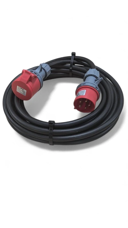 3 Phase 32A 5 Pin 415V Extension Lead 3m IP44 IEC 60309 3P+N+E Red H07RN-F Heavy Duty Rubber Cable PAT Tested 3 Metre