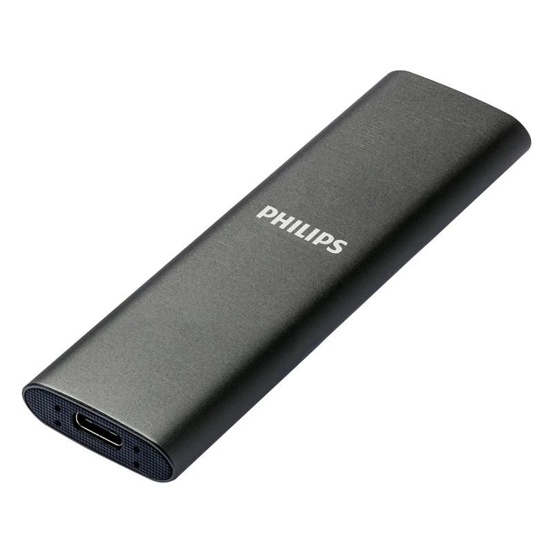 PHILIPS External Portable SSD 500GB - Ultra Slim SATA Ultra Speed USB-C, Read Speed up to 540MB/s, Aluminium