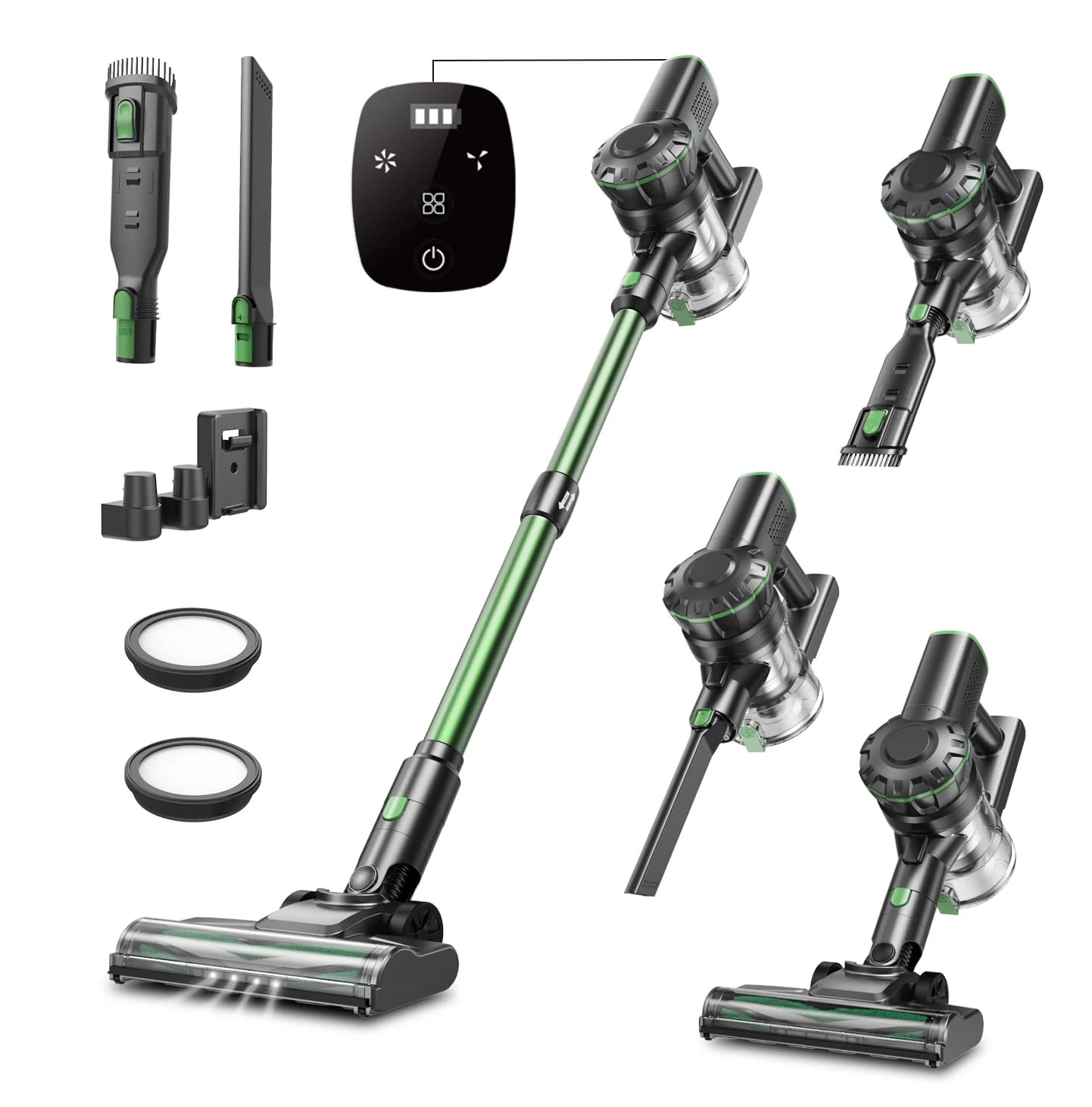 Vexilar V9Pro Cordless Vacuum Cleaner, 550W 45Kpa Stick Vacuum with Touch Display, Up to 60Mins Runtime, Detachable Battery,6-in-1 Lightweight Handheld Vacuum for Hardwood Floor Carpet Pet hair