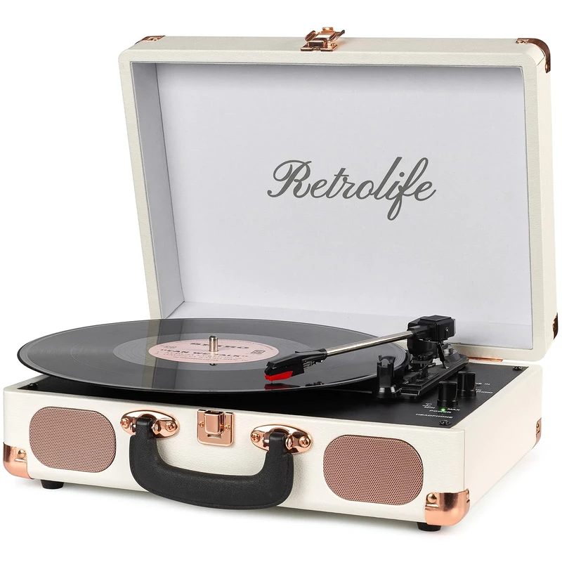 Vinyl Record Player 3-Speed Bluetooth Suitcase Portable Belt-Driven Record Player with Built-in Speakers RCA Line Out AUX in Headphone Jack Vintage Turntable