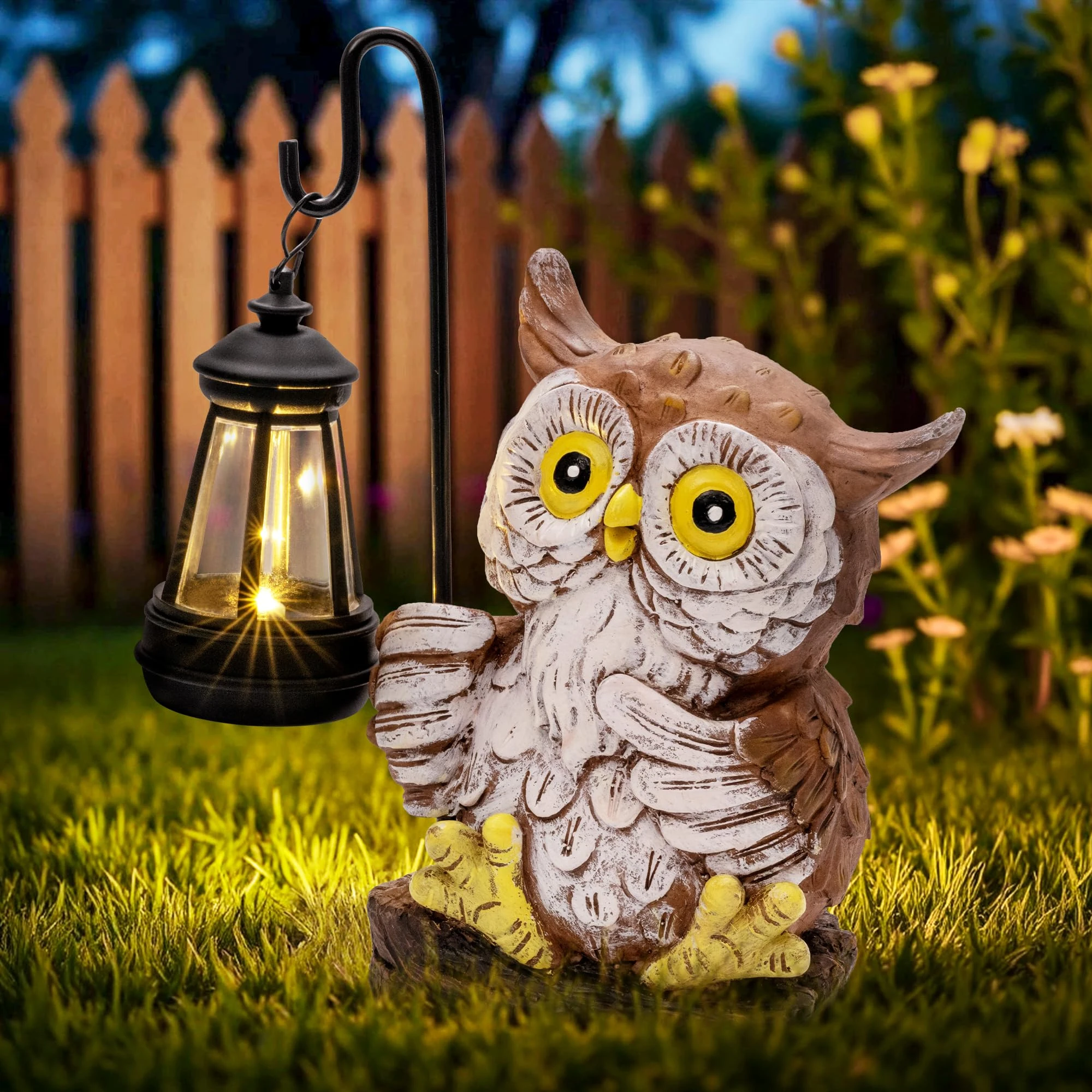 GIGALUMI Solar Garden Statues Owl Figurine Lights for Outdoor, Yard, Garden Decor Unique Gifts for Mom, for Women, Elephant Decoration for Patio