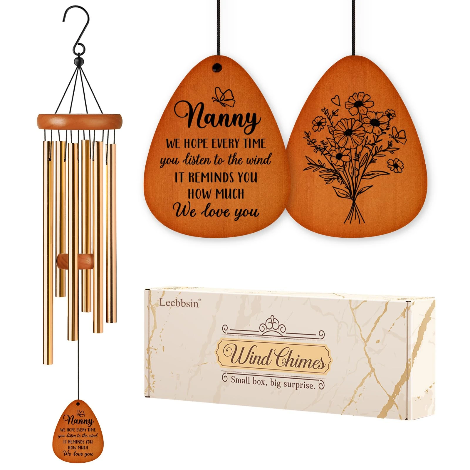 Leebbsin Gifts for Nanny, Nanny Wind Chime, Christmas Best Gift for Nanny, Birthday Gift Idea from Grandkids, Best Gifts Ideas for Mothers Day, Thanksgiving, Mother's Day