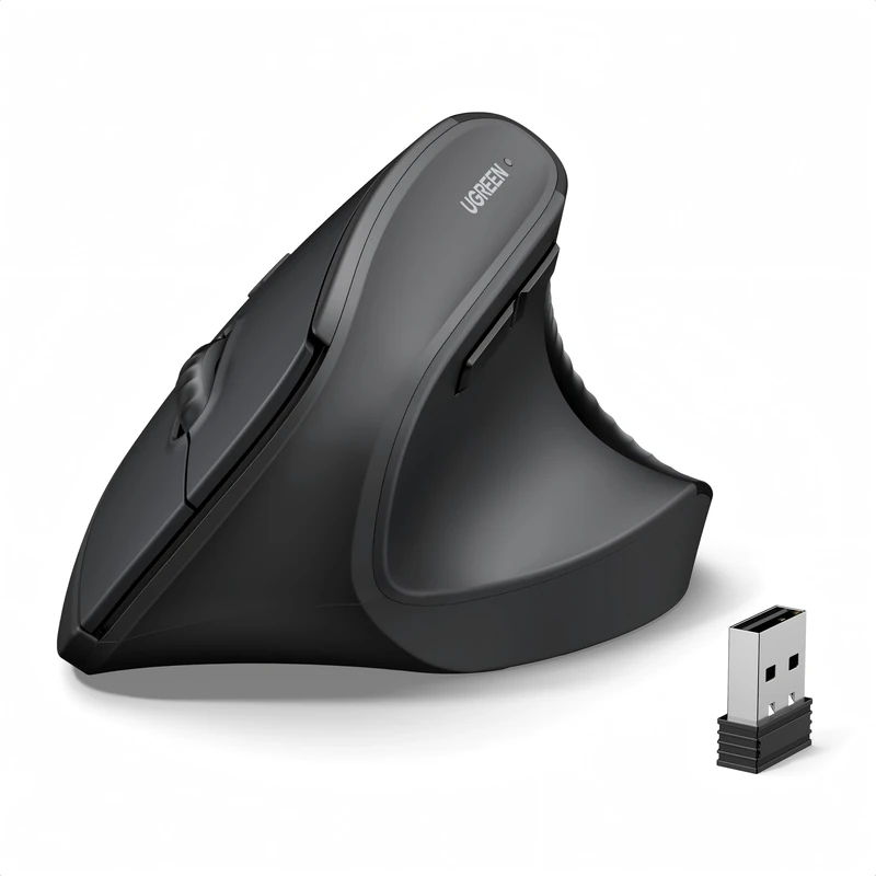 UGREEN Ergonomic Wireless Mouse, Bluetooth 5.4&2.4GHz Dual Modes Computer Mouse, 12-Month Battery, 4 Adjustable DPI 4000/2000/1600/1000, Silent 6-Buttons, for Windows/macOS/Android, Laptop/PC, etc.