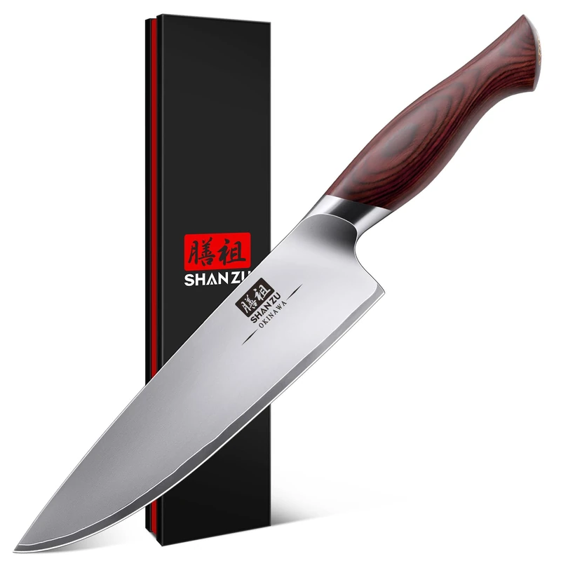SHAN ZU Chef Knife 8 Inch, High Carbon Japanese 10Cr15Mov Stainless Steel Kitchen Knife, Professional Cooking Knife, Ultra Sharp Japanese Knife with Ergonomic Pakkawood Handle