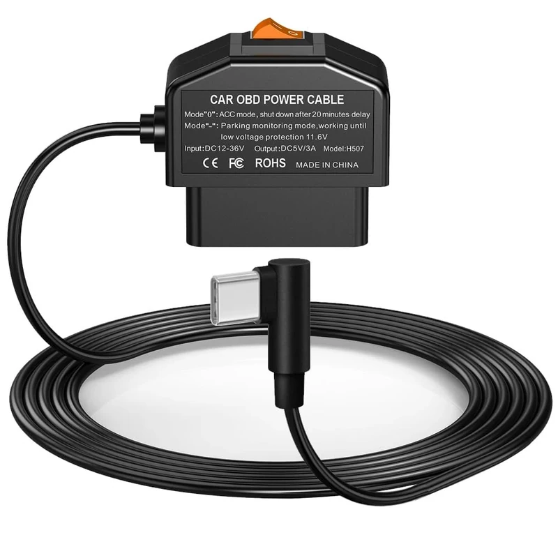 Gebildet Dash Cam OBD Hardwire Kit, USB Type C Hardwire Kit with OBD Power Cable for Dashcam 12-24V to 5V/3A with Low Voltage Protection 24h Parking Surveillance/Acc Mode for Dashcam, GPS or Radar